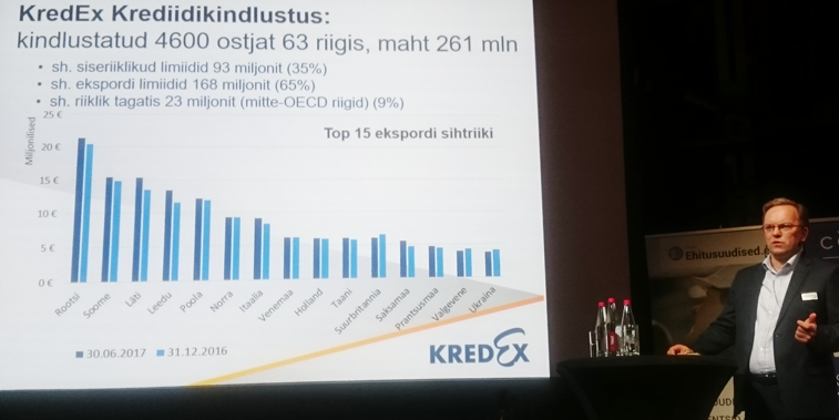 KredEx Krediidikindlustuse juht Meelis Tambla kõnelemas ehituskonverentsil
